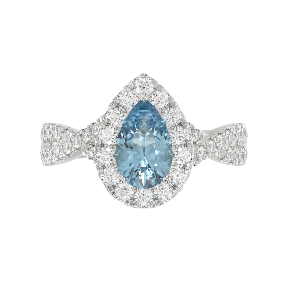 14K WHITE GOLD 1 3/4CT ROUND/PEAR DIAMOND LADIES RING (CENTER STONE PEAR BLUE DIAMOND 1CT)