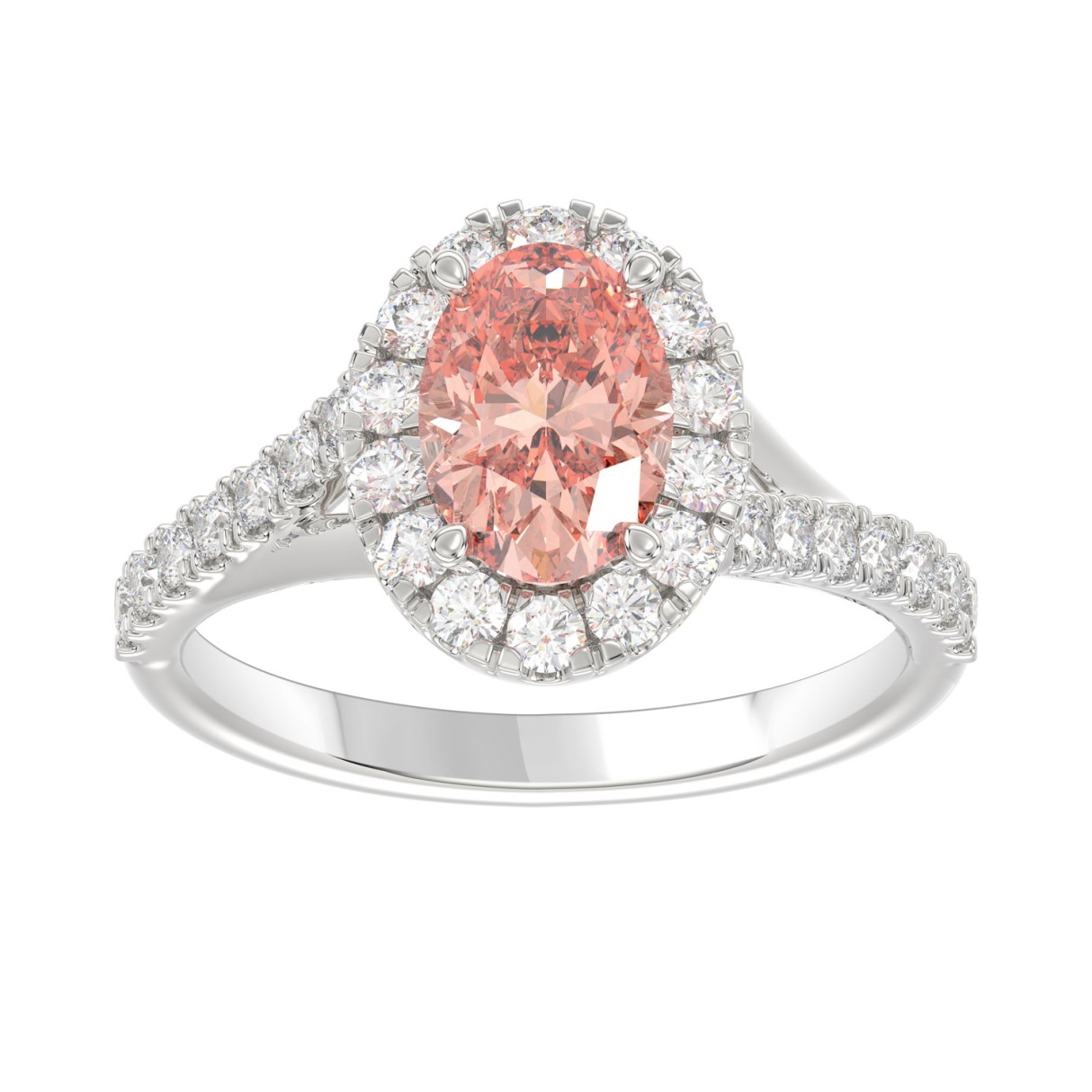 14K WHITE GOLD 1 1/2CT ROUND/OVAL DIAMOND LADIES RING (CENTER STONE PINK OVAL DIAMOND 1.00CT)