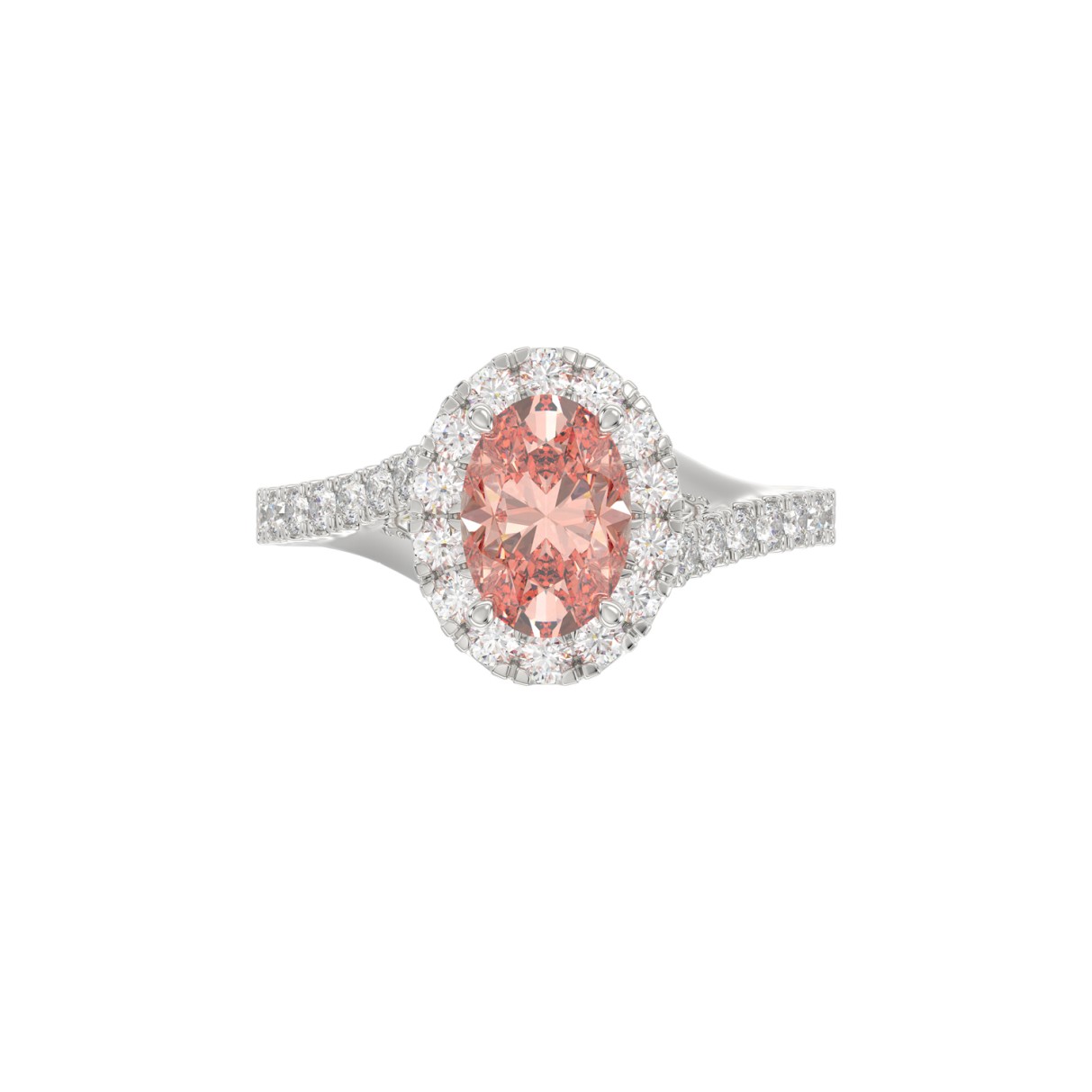 14K WHITE GOLD CRAFTED WITH 18K YELLOW GOLD SHANK 1 1/2CT ROUND/OVAL DIAMOND LADIES RING (CENTER STONE OVAL PINK DIAMOND 1.00CT)