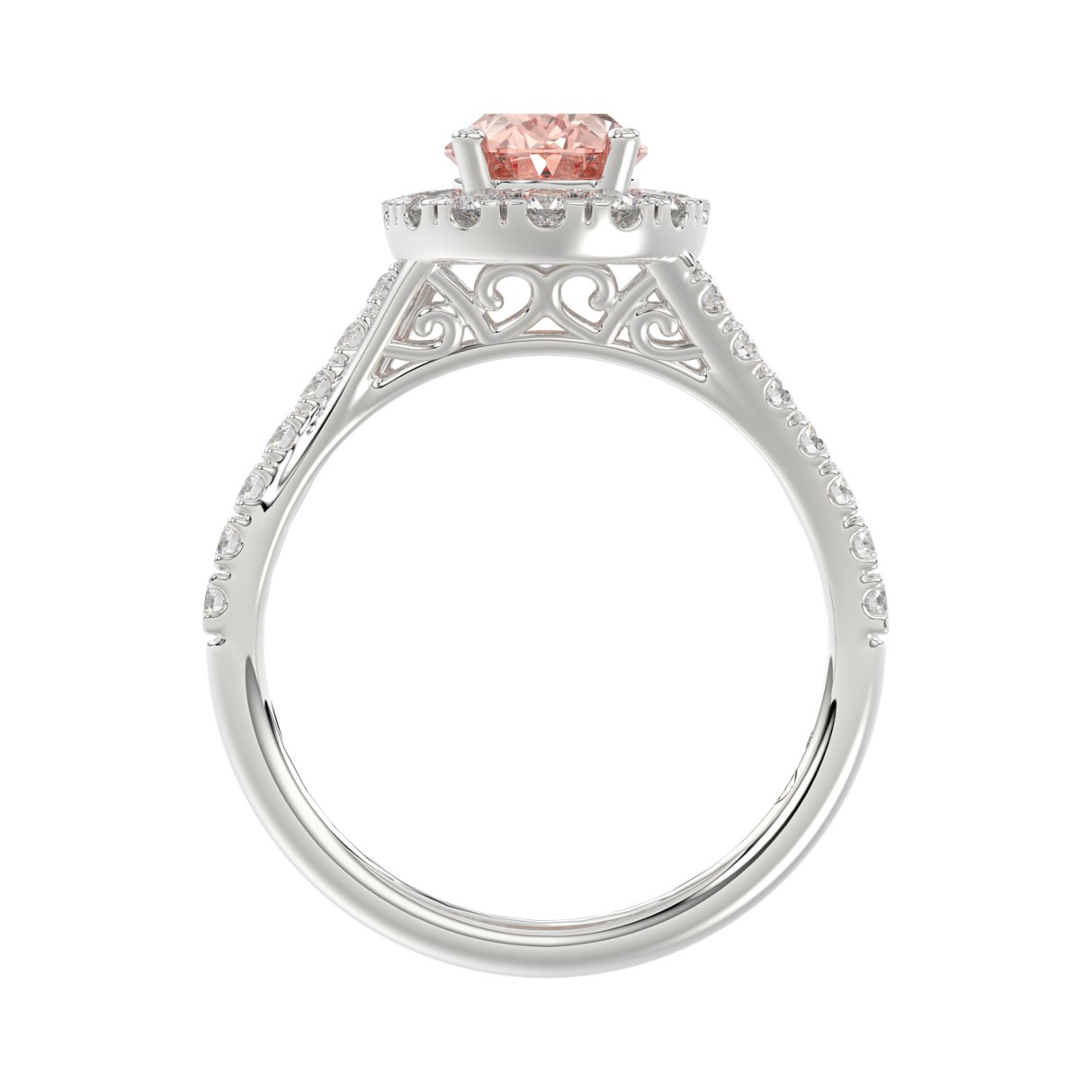 14K WHITE GOLD 1 1/2CT ROUND/OVAL DIAMOND LADIES RING (CENTER STONE PINK OVAL DIAMOND 1.00CT)