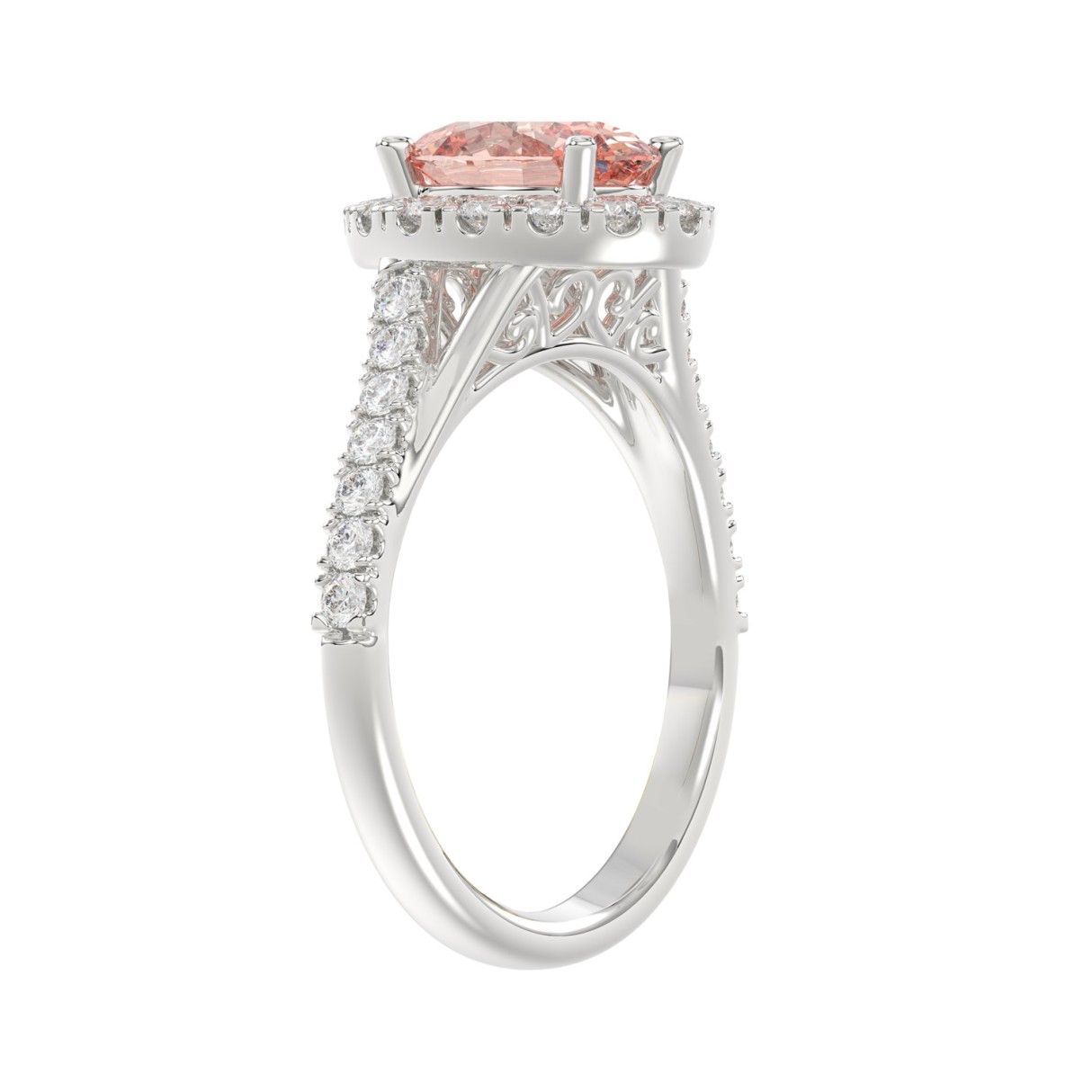 14K WHITE GOLD 1 1/2CT ROUND/OVAL DIAMOND LADIES RING (CENTER STONE PINK OVAL DIAMOND 1.00CT)