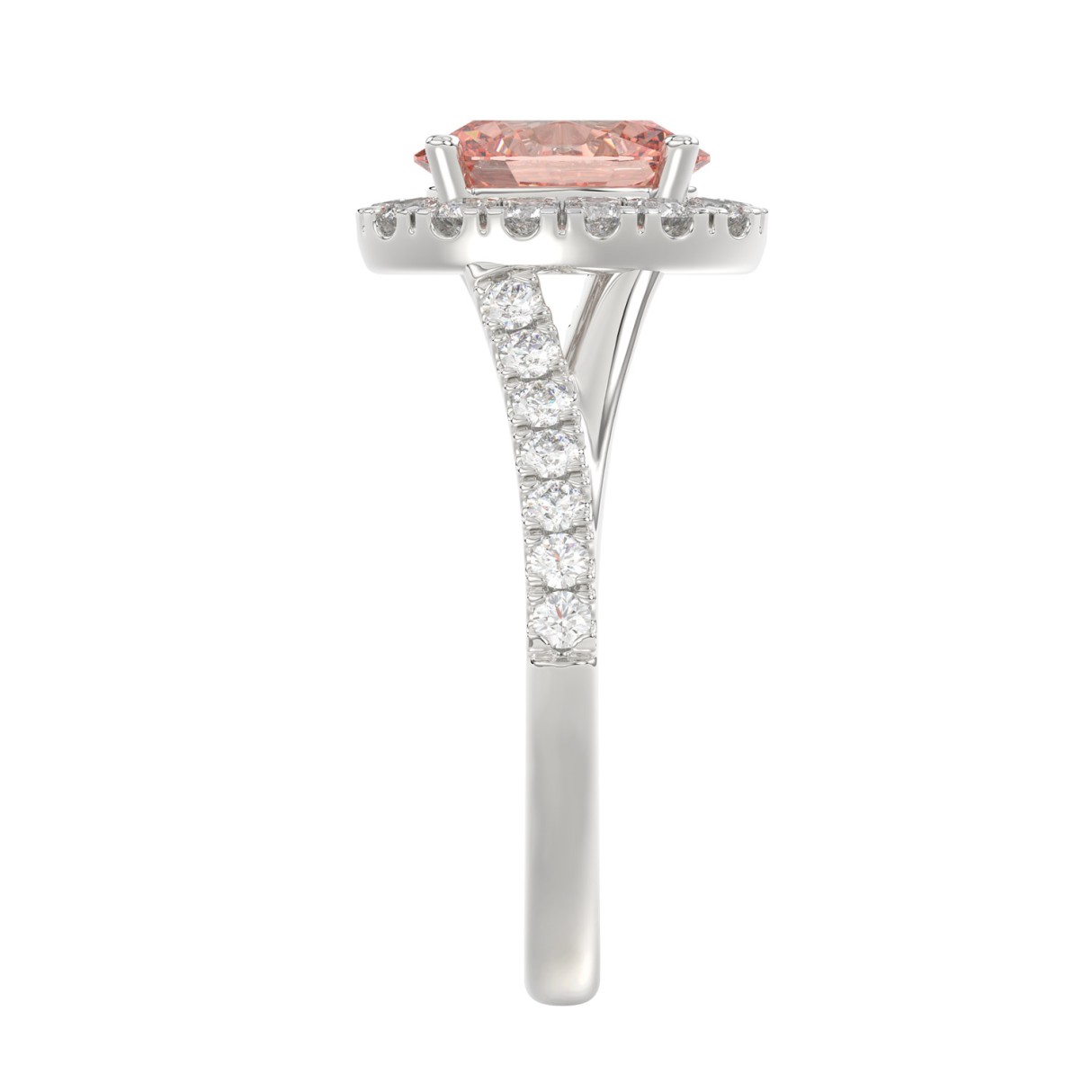 14K WHITE GOLD 1 1/2CT ROUND/OVAL DIAMOND LADIES RING (CENTER STONE PINK OVAL DIAMOND 1.00CT)