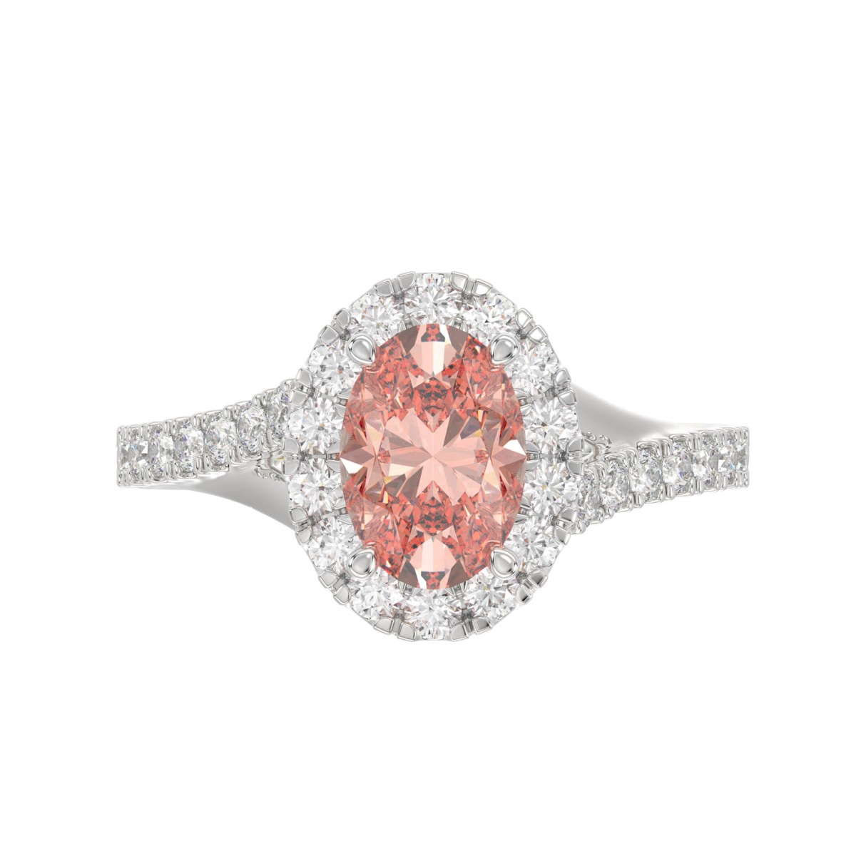 14K WHITE GOLD 1 1/2CT ROUND/OVAL DIAMOND LADIES RING (CENTER STONE PINK OVAL DIAMOND 1.00CT)