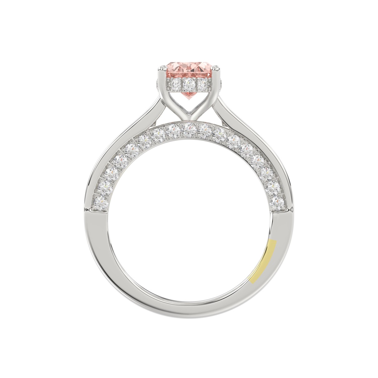 14K WHITE GOLD CRAFTED WITH 18K YELLOW GOLD SHANK 2 3/4CT ROUND/OVAL/PRINCESS/BAGUETTE DIAMOND LADIES RING (CENTER STONE PINK OVAL DIAMOND 1 1/2CT)