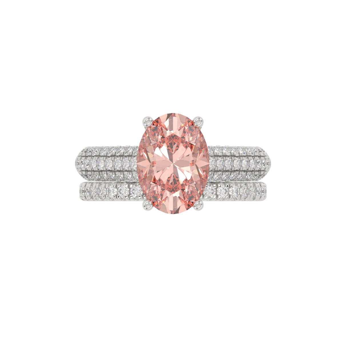 14K WHITE GOLD CRAFTED WITH 18K YELLOW GOLD SHANK 4.00CT ROUND/OVAL DIAMOND LADIES BRIDAL SET (CENTER STONE OVAL PINK DIAMOND 3.00CT)