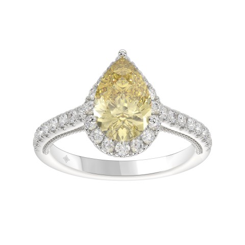 14K WHITE GOLD 2 1/2CT ROUND/PEAR DIAMOND LADIES RING (CENTER STONE YELLOW PEAR DIAMOND 1.00CT) 14K WHITE GOLD 2 1/2CT ROUND/PEAR DIAMOND LADIES RING (CENTER STONE YELLOW PEAR DIAMOND 1.00CT)