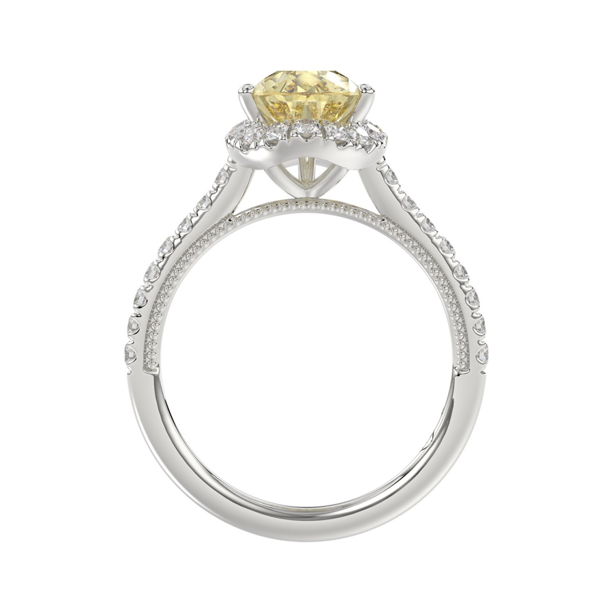 14K WHITE GOLD 2 1/2CT ROUND/PEAR DIAMOND LADIES RING (CENTER STONE YELLOW PEAR DIAMOND 1.00CT)
