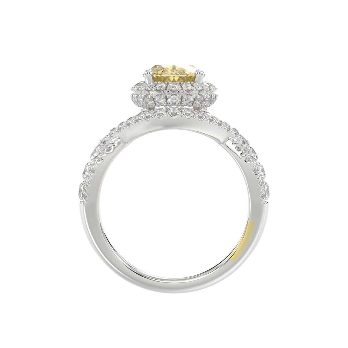 14K WHITE GOLD CRAFTED WITH 18K YELLOW GOLD SHANK 3 1/4CT ROUND/YELLOW OVAL DIMAOND LADIES RING (CENTER STONE YELLOW OVAL  DIAMOND 2.00CT)