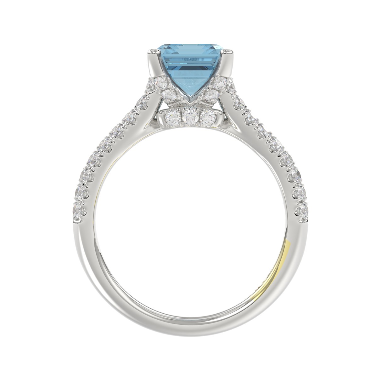 14K WHITE GOLD CRAFTED WITH 18K YELLOW GOLD SHANK 4.00CT ROUND/RADIANT/BAGUETTE DIAMOND LADIES RING (CENTER STONE RADIANT BLUE DIAMOND 3.00CT)