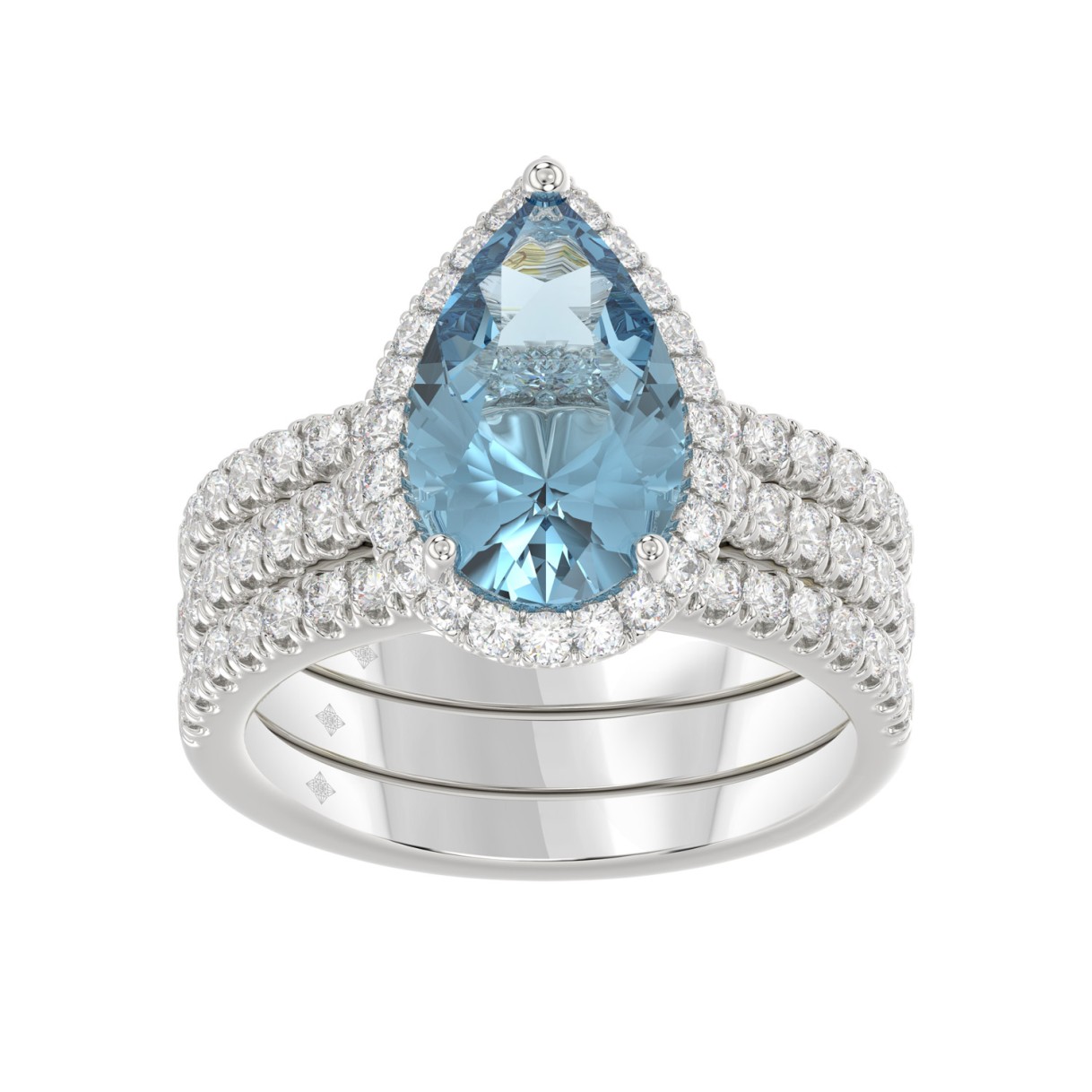 14K WHITE GOLD 4.00CT ROUND/PEAR DIAMOND LADIES BRIDAL SET (CENTER STONE BLUE PEAR DIAMOND 1.00CT)