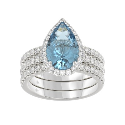 14K WHITE GOLD 4.00CT ROUND/PEAR DIAMOND LADIES BRIDAL SET (CENTER STONE BLUE PEAR DIAMOND 1.00CT)