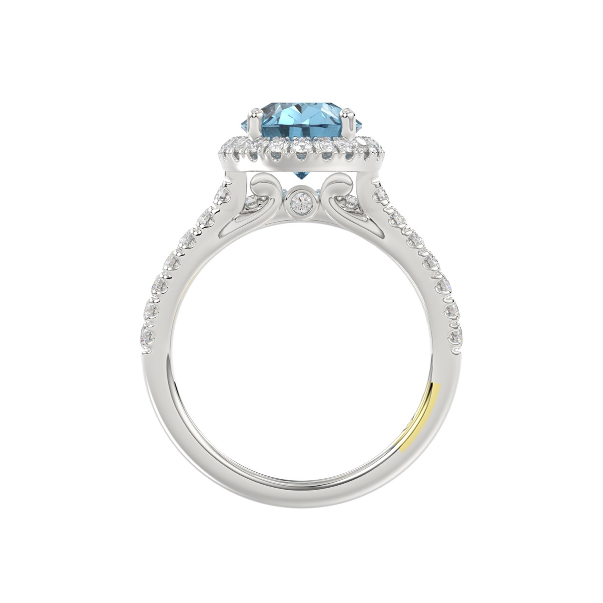 14K WHITE GOLD CRAFTED WITH 18K YELLOW GOLD SHANK 4.00CT ROUND/PEAR DIAMOND LADIES BRIDAL SET (CENTER STONE PEAR BLUE DIAMOND 3.00CT)