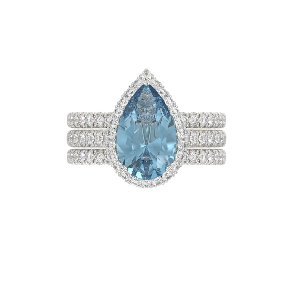 14K WHITE GOLD CRAFTED WITH 18K YELLOW GOLD SHANK 4.00CT ROUND/PEAR DIAMOND LADIES BRIDAL SET (CENTER STONE PEAR BLUE DIAMOND 3.00CT)