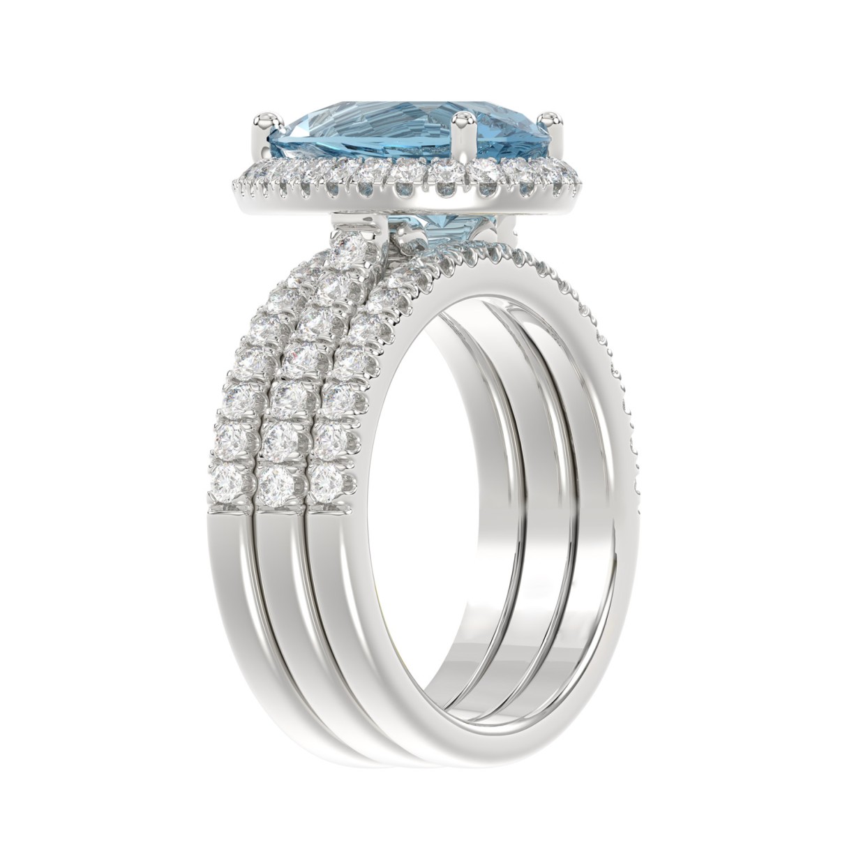 14K WHITE GOLD 4.00CT ROUND/PEAR DIAMOND LADIES BRIDAL SET (CENTER STONE BLUE PEAR DIAMOND 1.00CT)