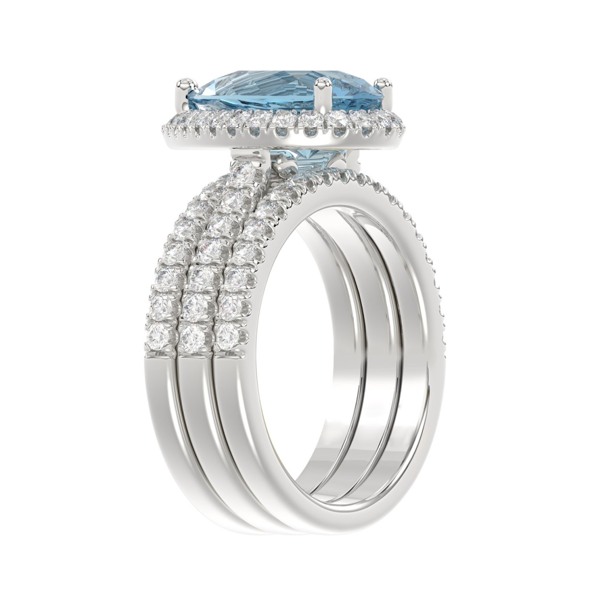 14K WHITE GOLD 4.00CT ROUND/PEAR DIAMOND LADIES BRIDAL SET (CENTER STONE BLUE PEAR DIAMOND 1.00CT)