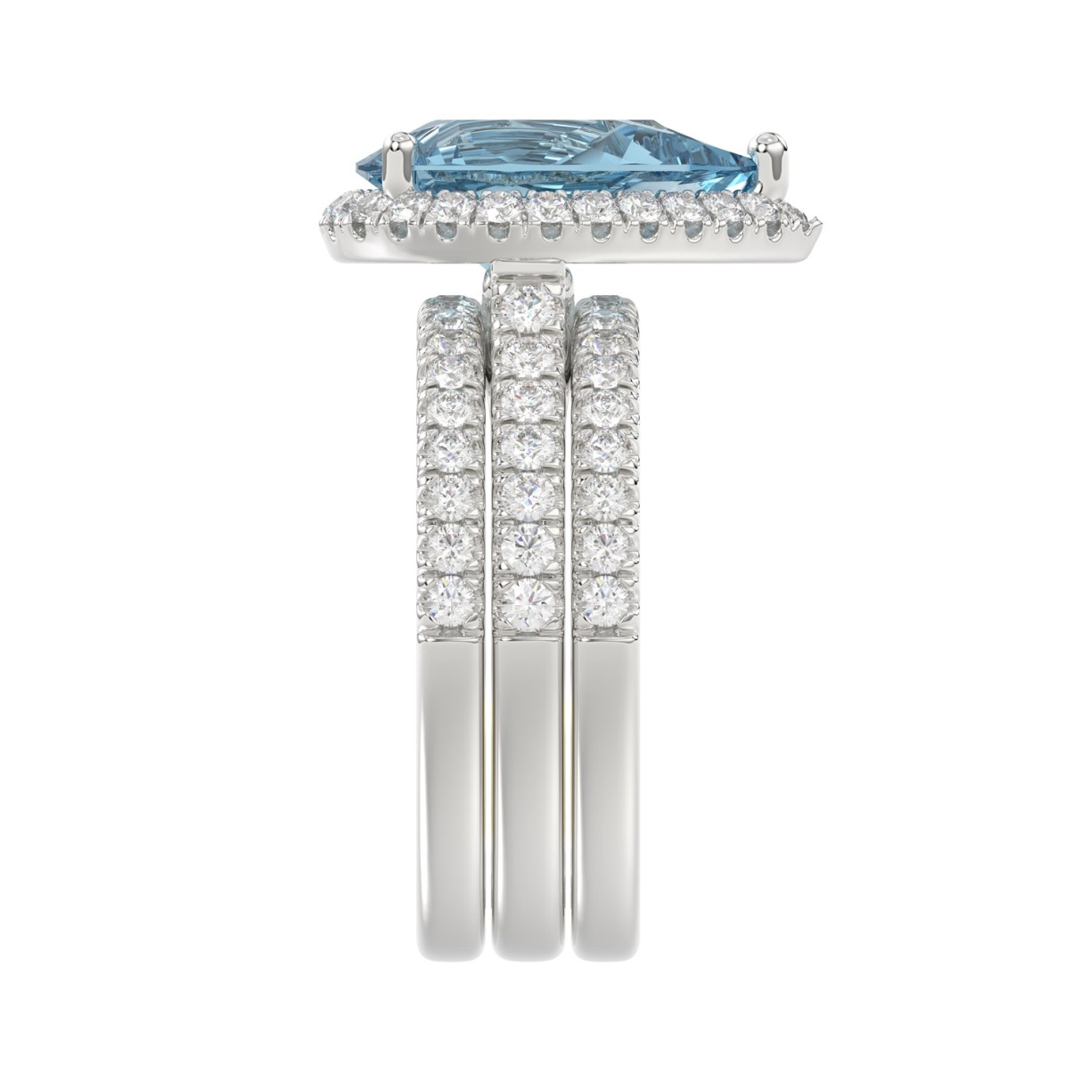 14K WHITE GOLD 4.00CT ROUND/PEAR DIAMOND LADIES BRIDAL SET (CENTER STONE BLUE PEAR DIAMOND 1.00CT)
