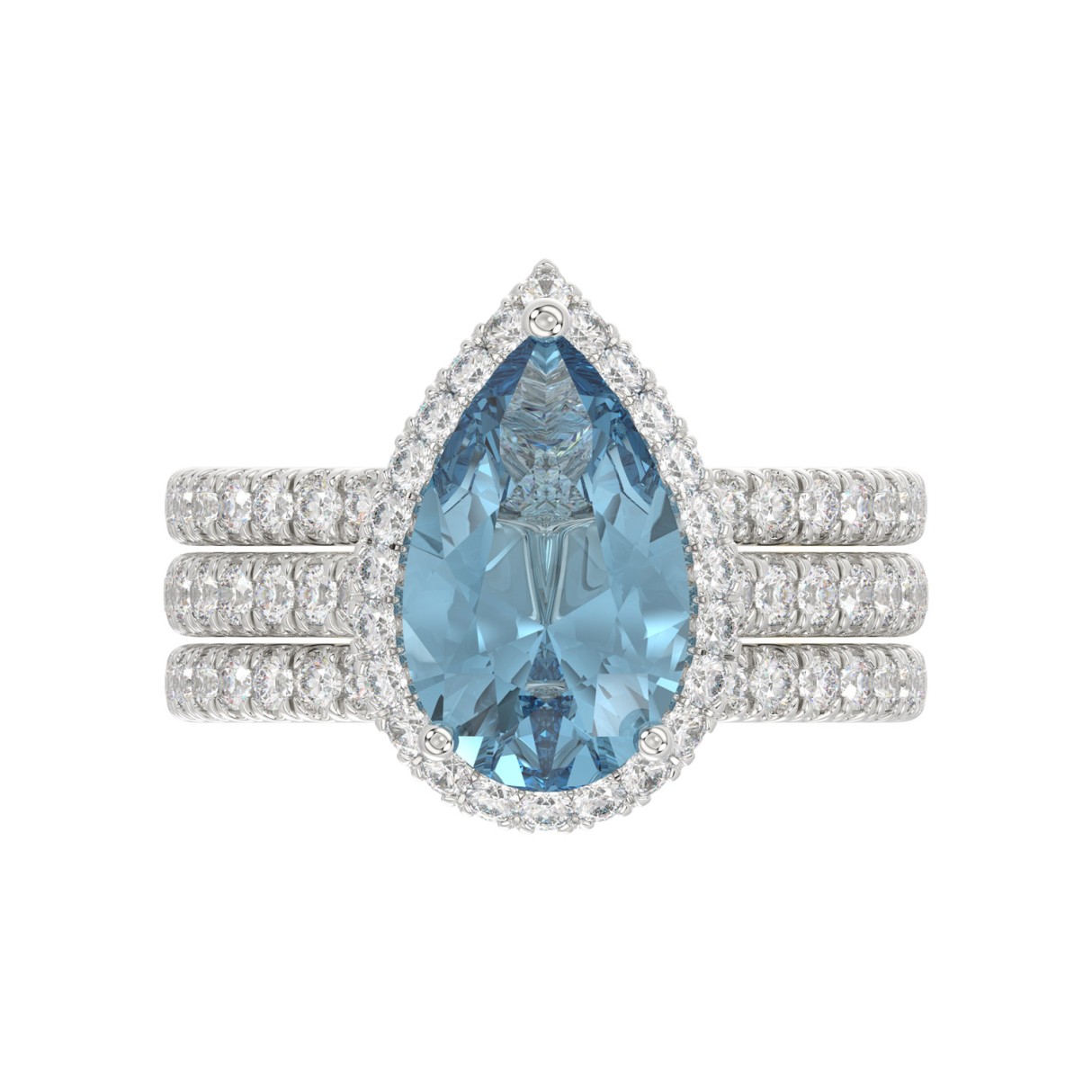 14K WHITE GOLD 4.00CT ROUND/PEAR DIAMOND LADIES BRIDAL SET (CENTER STONE BLUE PEAR DIAMOND 1.00CT)