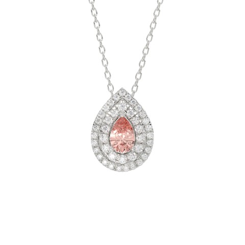 14K WHITE GOLD CRAFTED WITH 18K YELLOW GOLD BACK PLATE 2 1/2CT ROUND/PINK PEAR DIAMOND LADIES PENDANT WITH CHAIN