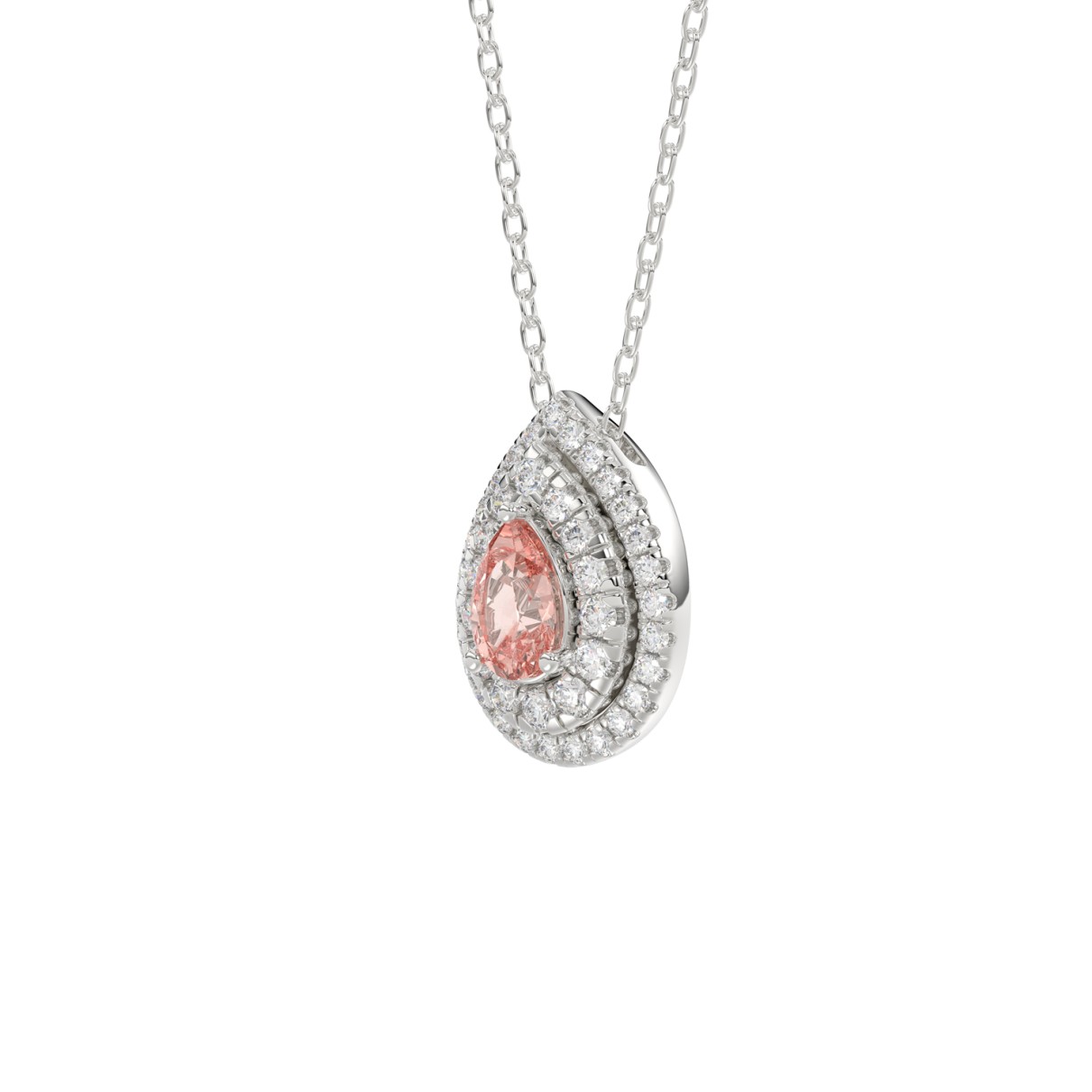 14K WHITE GOLD CRAFTED WITH 18K YELLOW GOLD BACK PLATE 2 1/2CT ROUND/PINK PEAR DIAMOND LADIES PENDANT WITH CHAIN