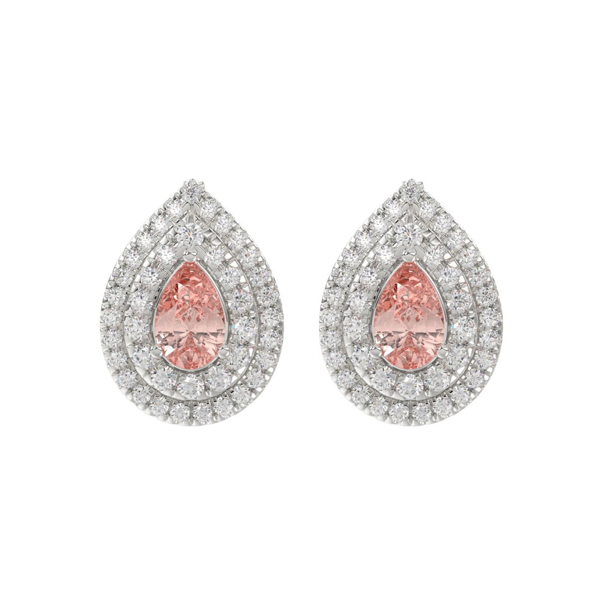 14K WHITE GOLD CRAFTED WITH 18K YELLOW GOLD BACK PLATE 3 1/4CT ROUND/PINK PEAR DIAMOND LADIES EARRINGS