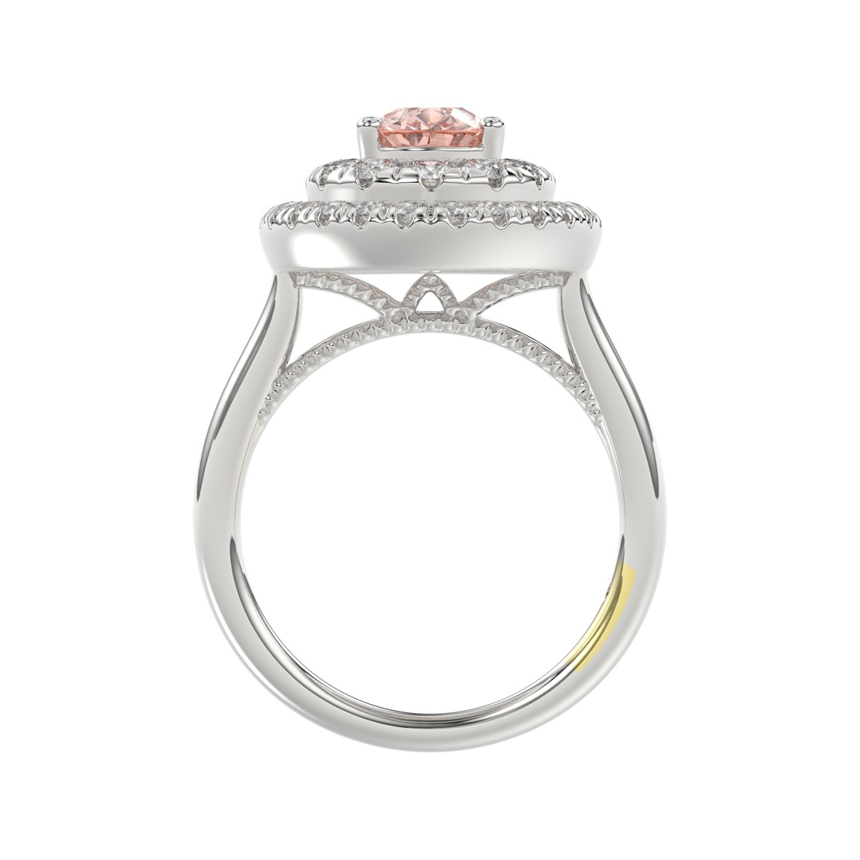 14K WHITE GOLD CRAFTED WITH 18K YELLOW GOLD SHANK  2 1/2CT ROUND/PINK PEAR DIAMOND LADIES RING