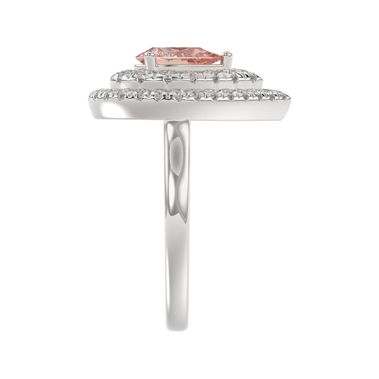 14K WHITE GOLD CRAFTED WITH 18K YELLOW GOLD SHANK  2 1/2CT ROUND/PINK PEAR DIAMOND LADIES RING