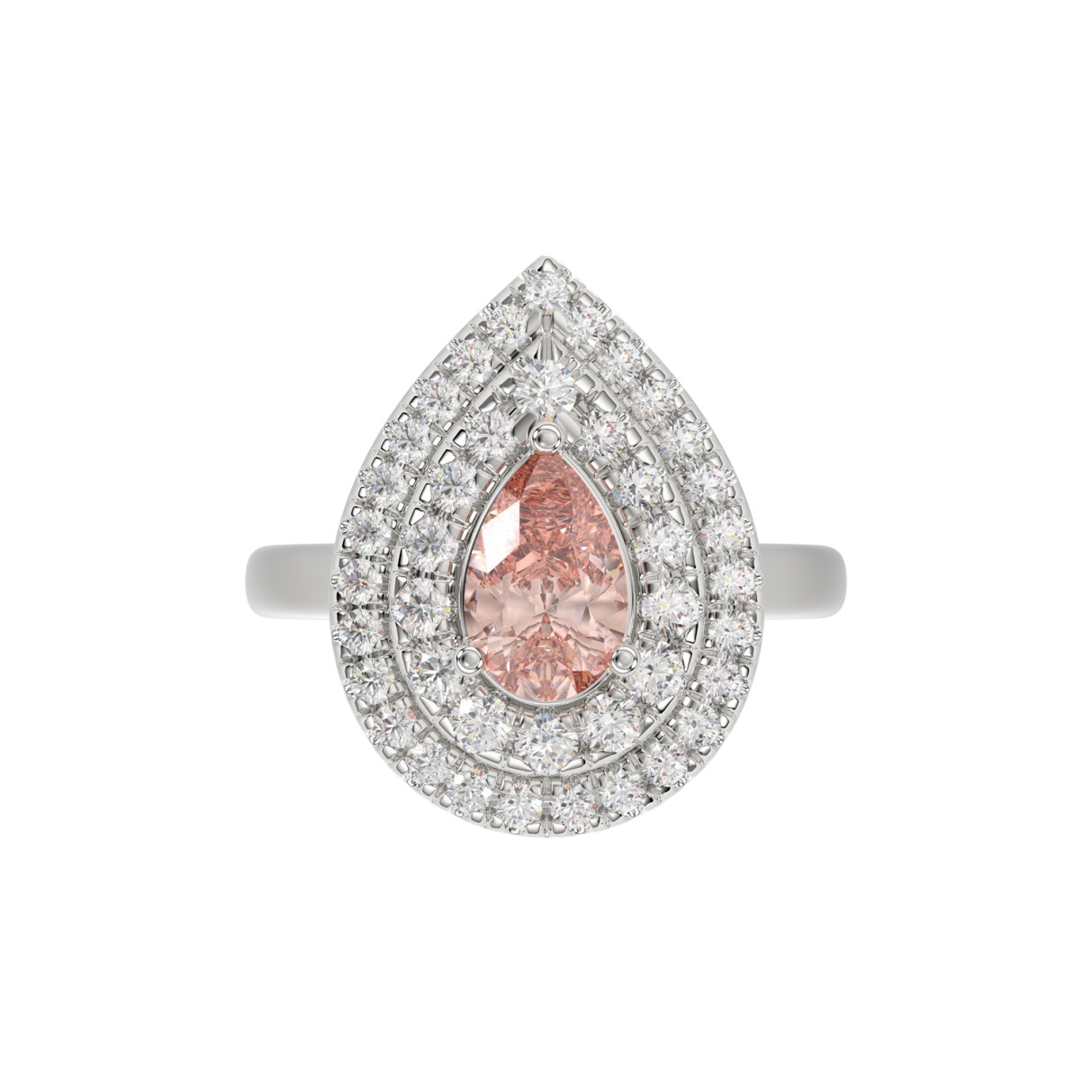 14K WHITE GOLD CRAFTED WITH 18K YELLOW GOLD SHANK  2 1/2CT ROUND/PINK PEAR DIAMOND LADIES RING