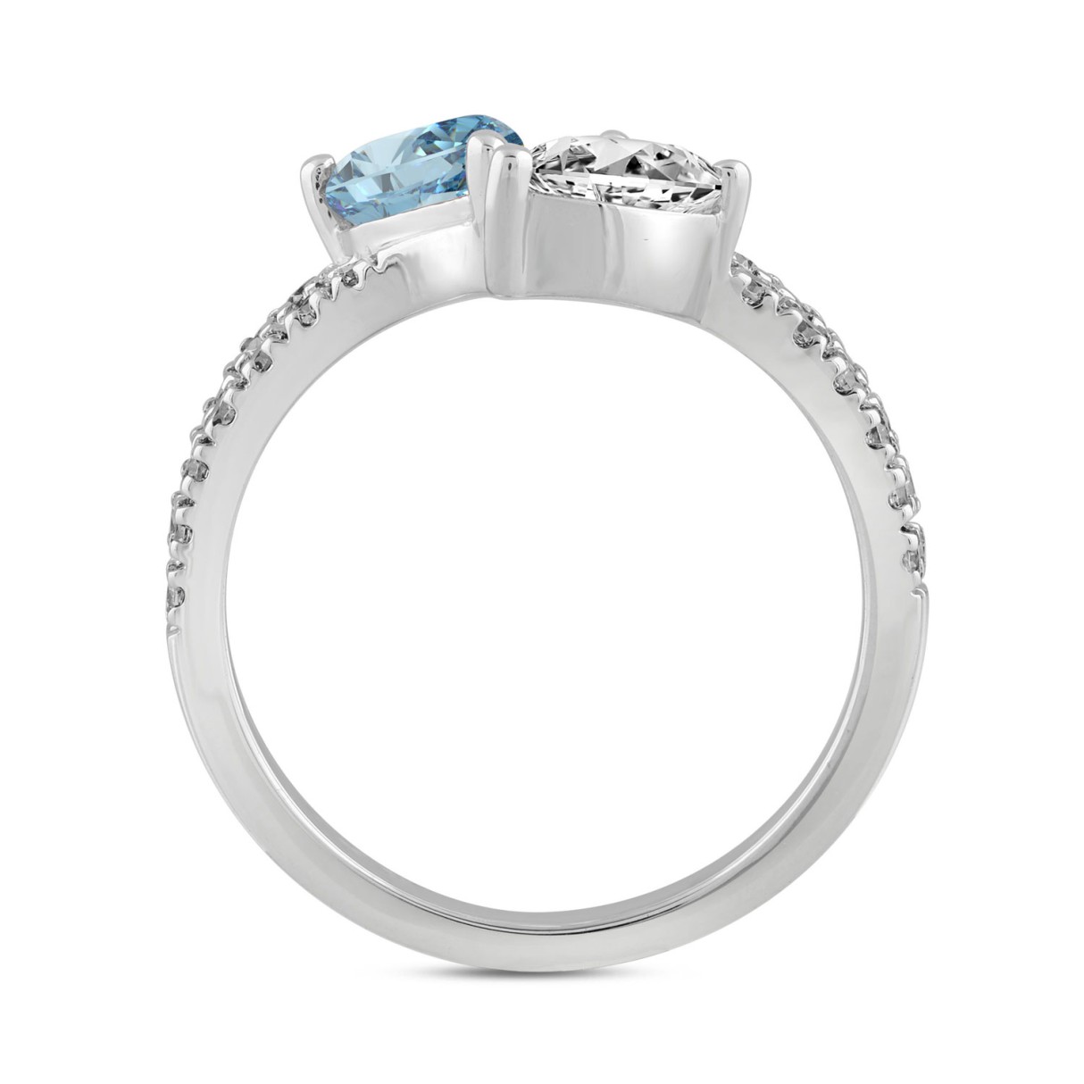 14K WHITE GOLD 2.00CT ROUND/PEAR DIAMOND LADIES RING (CENTER STONE BLUE PEAR DIAMOND 3/4CT)