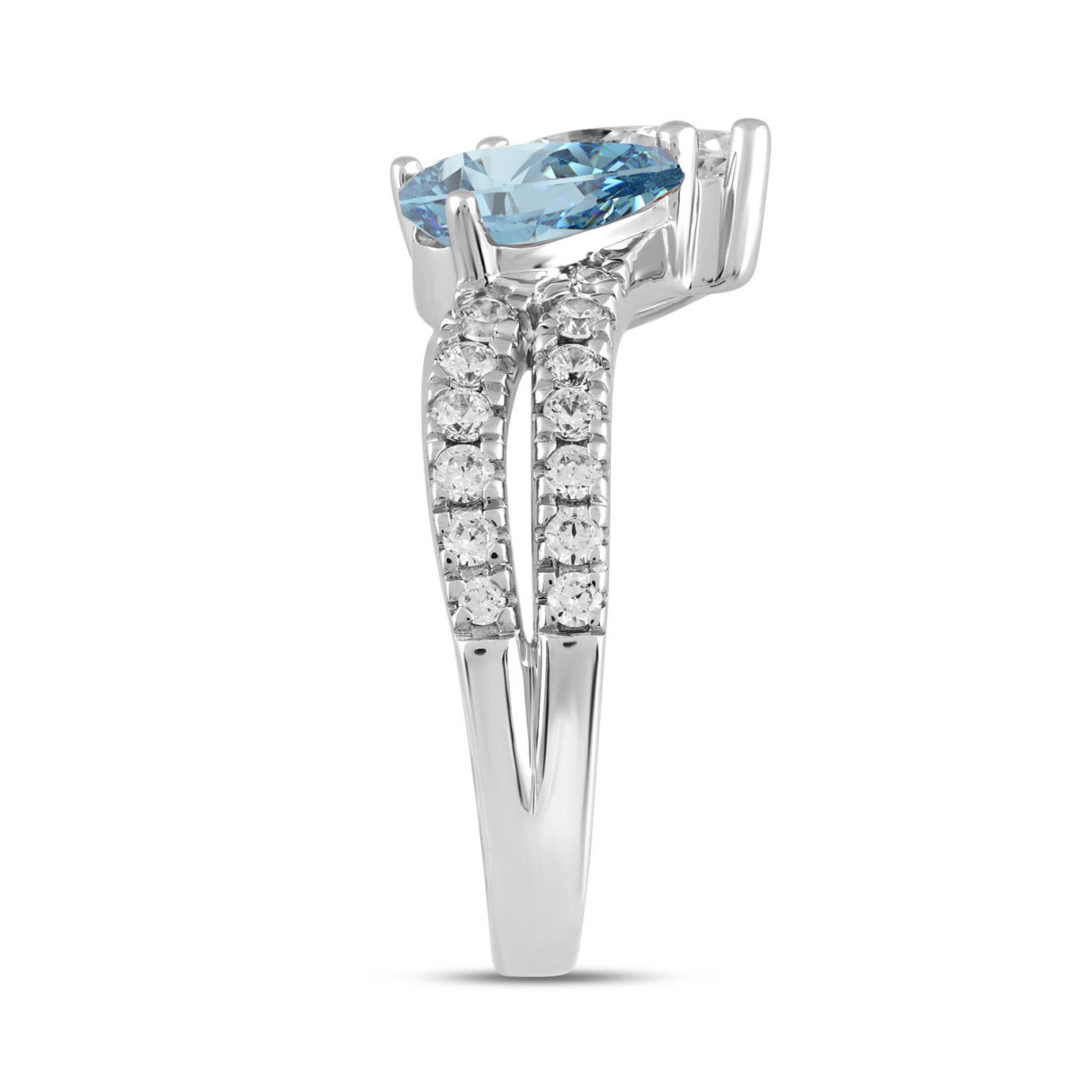 14K WHITE GOLD 2.00CT ROUND/PEAR DIAMOND LADIES RING (CENTER STONE BLUE PEAR DIAMOND 3/4CT)