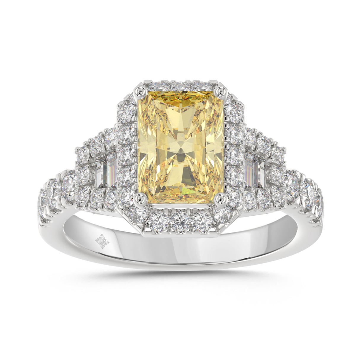 14K WHITE GOLD 2 3/4CT ROUND/BAGUETTE/YELLOW RADIA...