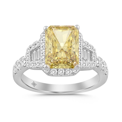 14K WHITE GOLD 2 3/4CT ROUND/BAGUETTE/YELLOW RADIANT DIAMOND LADIES RING (CENTER STONE YELLOW RADIANT DIAMOND 2CT)