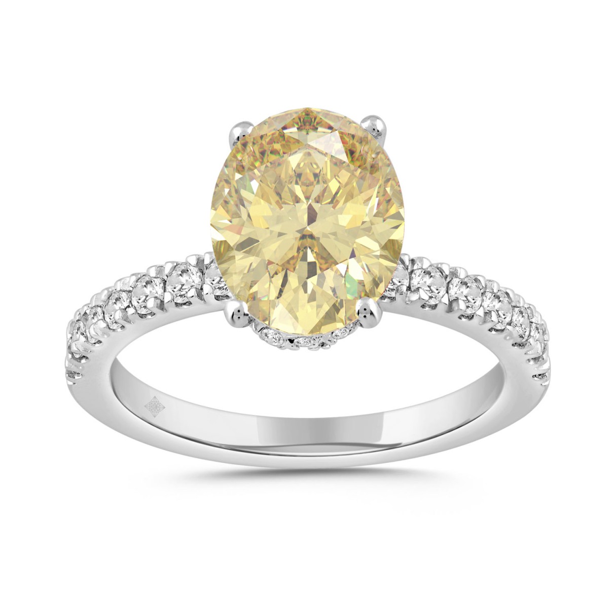 14K WHITE GOLD 2 1/2CT ROUND/OVAL DIAMOND LADIES RING (CENTER STONE YELLOW OVAL DIAMOND 2CT)