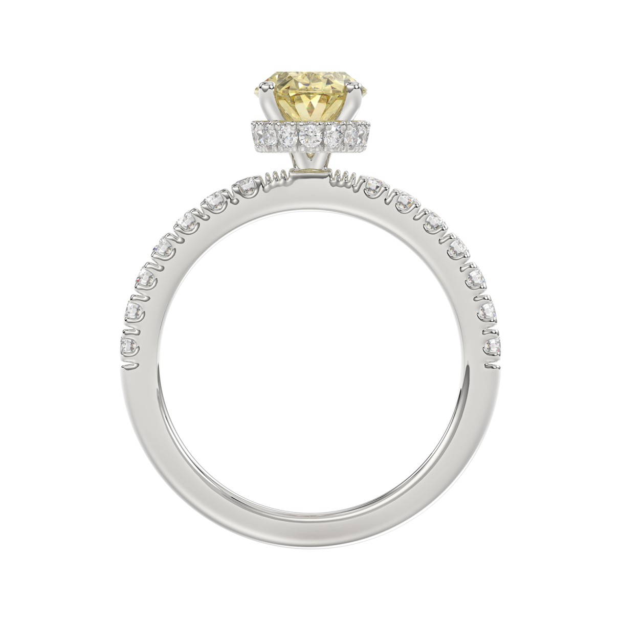 14K WHITE GOLD 2 1/2CT ROUND/OVAL DIAMOND LADIES RING (CENTER STONE YELLOW OVAL DIAMOND 2CT)