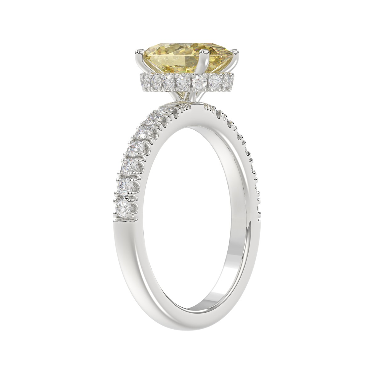 14K WHITE GOLD 2 1/2CT ROUND/OVAL DIAMOND LADIES RING (CENTER STONE YELLOW OVAL DIAMOND 2CT)