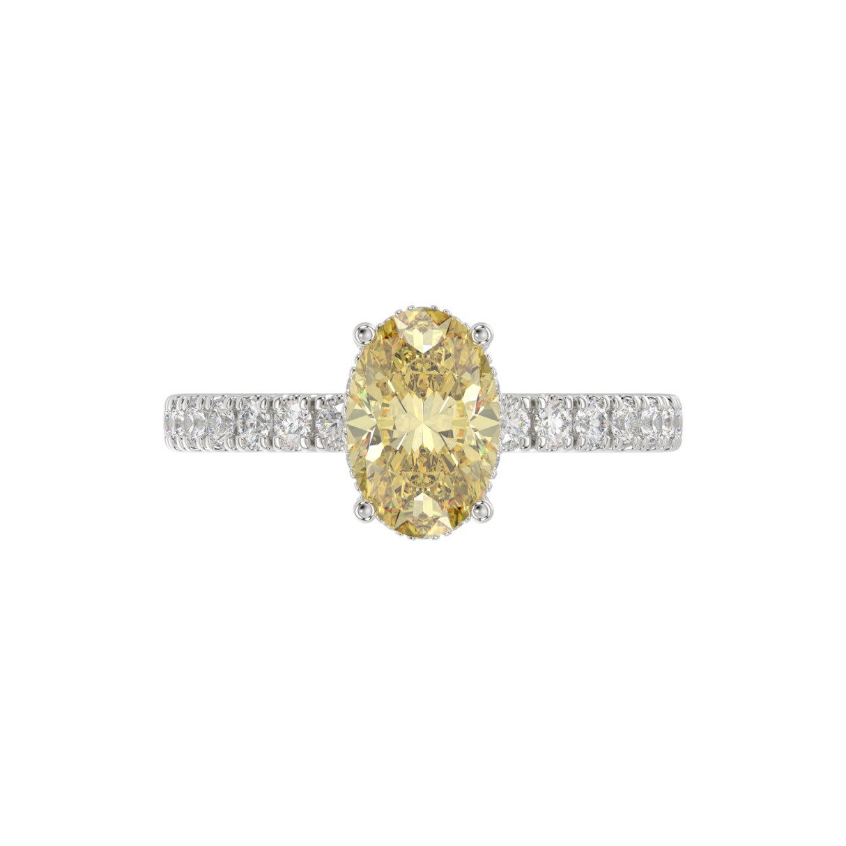 14K WHITE GOLD 2 1/2CT ROUND/OVAL DIAMOND LADIES RING (CENTER STONE YELLOW OVAL DIAMOND 2CT)