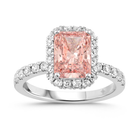 14K WHITE GOLD 4.00CT ROUND/EMERALD DIAMOND LADIES RING (CENTER STONE PINK EMERALD DIAMOND 3CT)