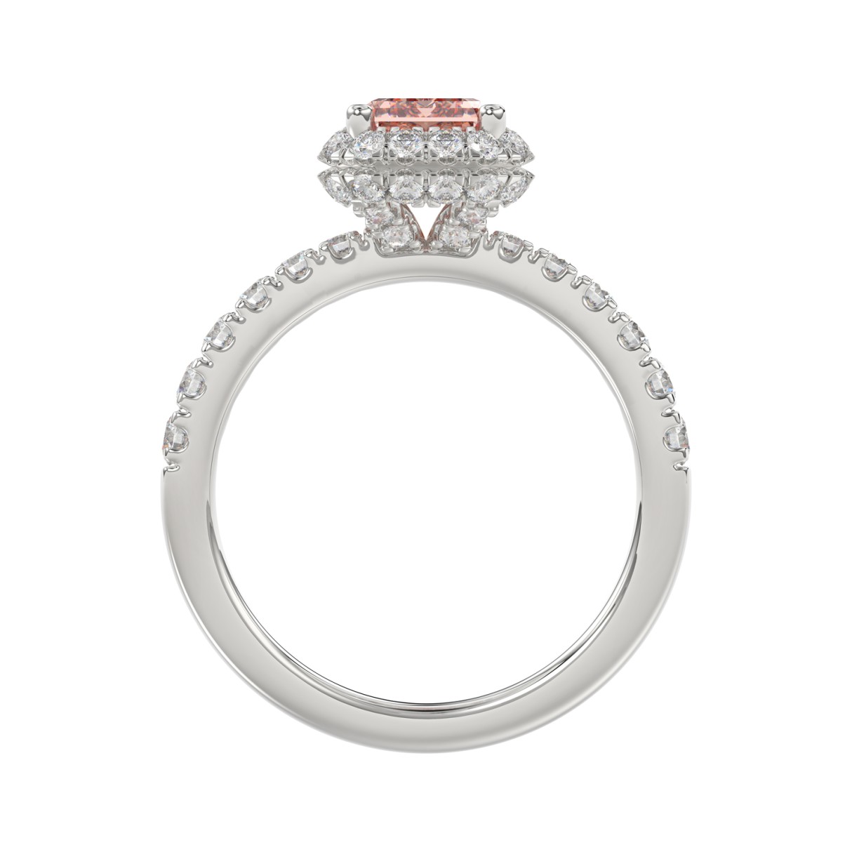 ETERNAL BLUSH COLLECTION 14K WHITE GOLD 4.00CT ROUND/EMERALD DIAMOND LADIES RING (CENTER STONE PINK EMERALD DIAMOND 3CT)