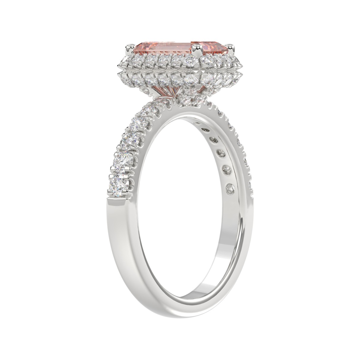 ETERNAL BLUSH COLLECTION 14K WHITE GOLD 4.00CT ROUND/EMERALD DIAMOND LADIES RING (CENTER STONE PINK EMERALD DIAMOND 3CT)