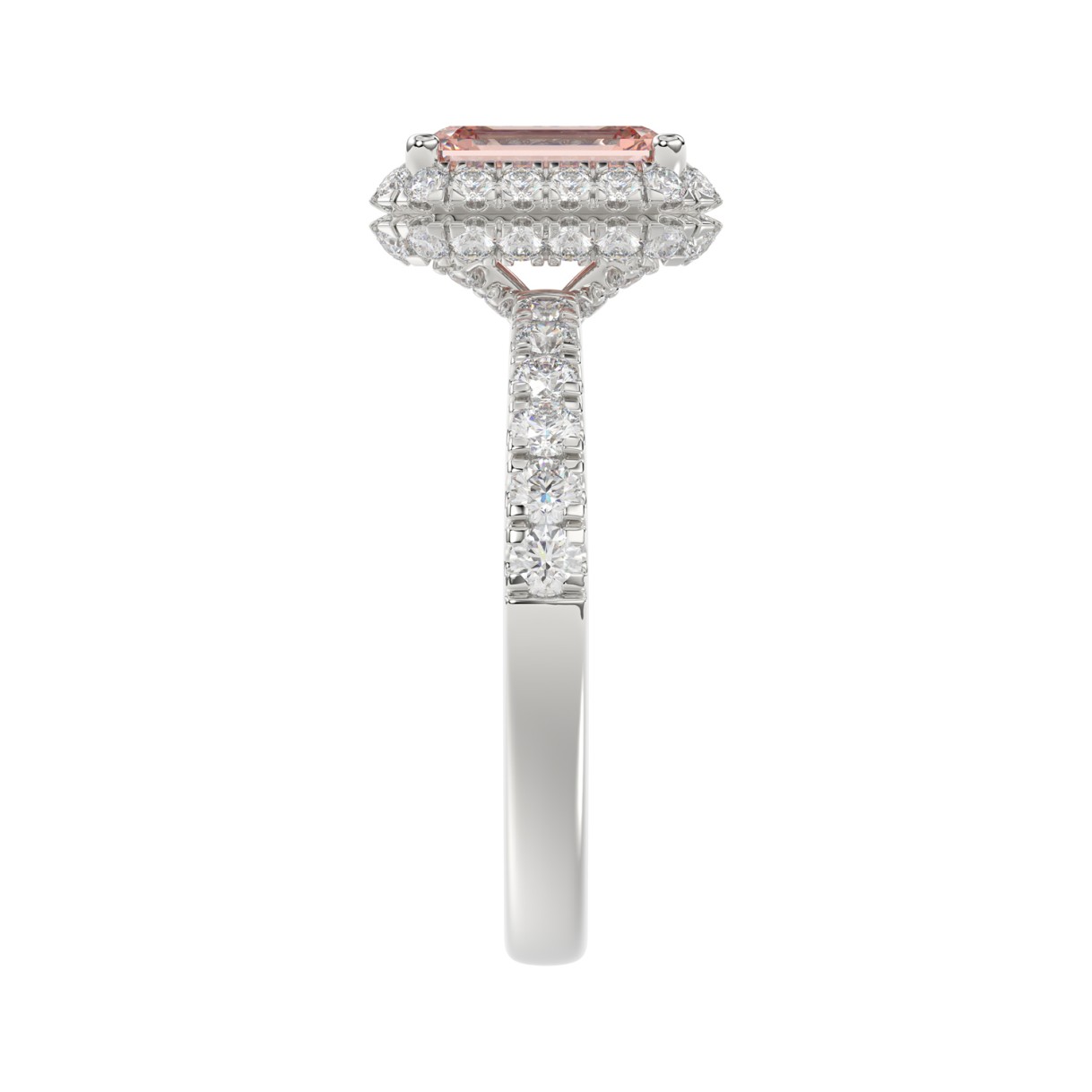 ETERNAL BLUSH COLLECTION 14K WHITE GOLD 4.00CT ROUND/EMERALD DIAMOND LADIES RING (CENTER STONE PINK EMERALD DIAMOND 3CT)
