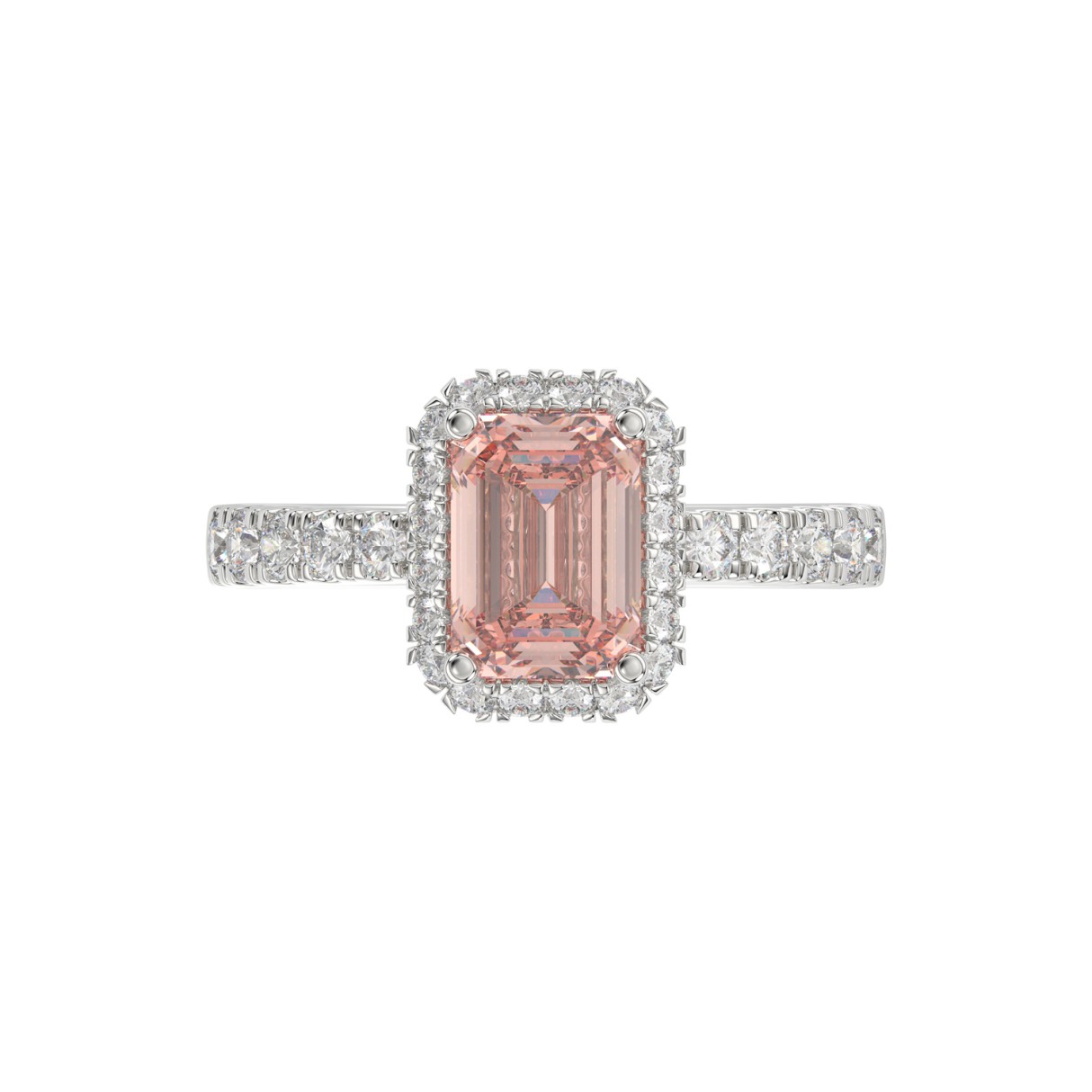 ETERNAL BLUSH COLLECTION 14K WHITE GOLD 4.00CT ROUND/EMERALD DIAMOND LADIES RING (CENTER STONE PINK EMERALD DIAMOND 3CT)