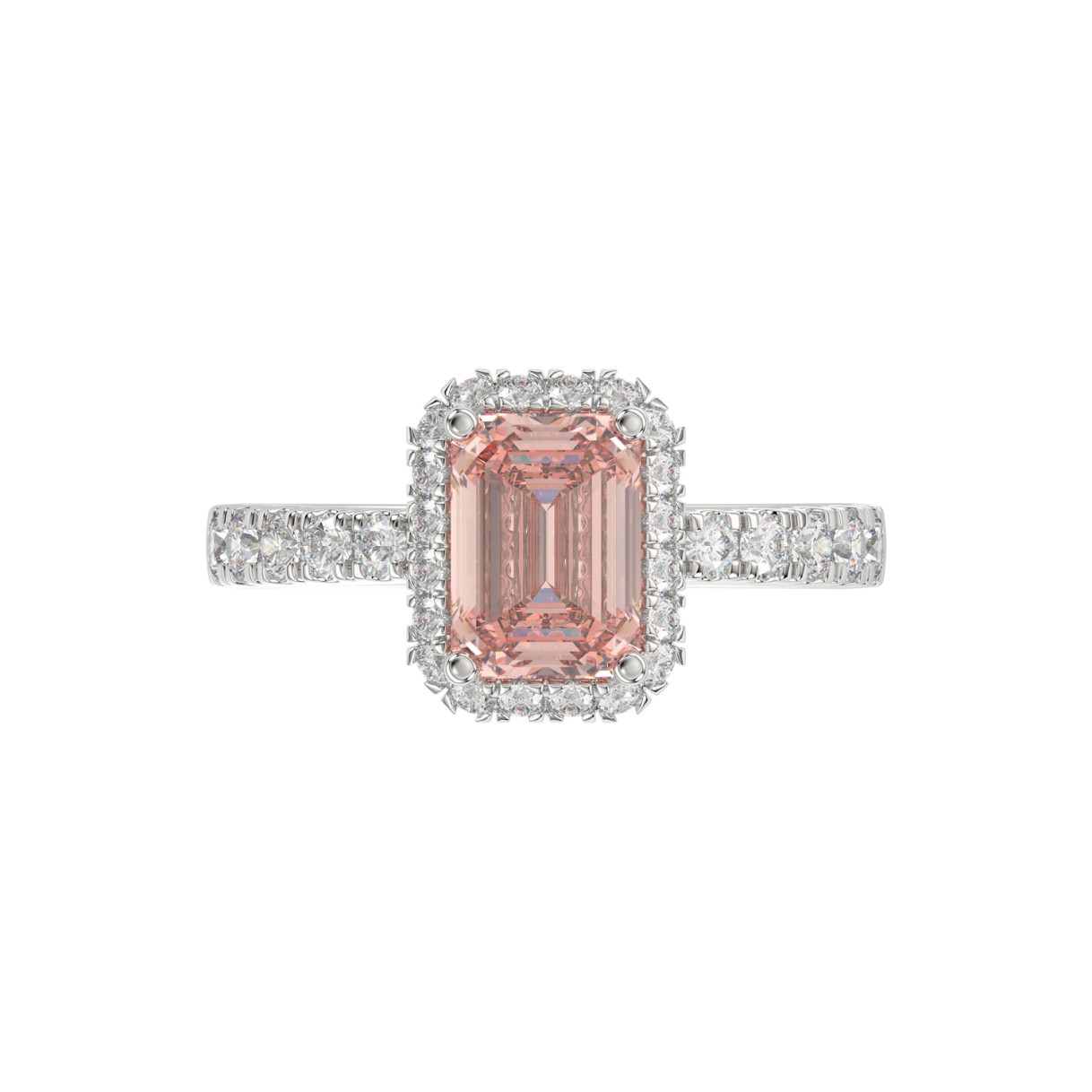 ETERNAL BLUSH COLLECTION 14K WHITE GOLD 4.00CT ROUND/EMERALD DIAMOND LADIES RING (CENTER STONE PINK EMERALD DIAMOND 3CT)