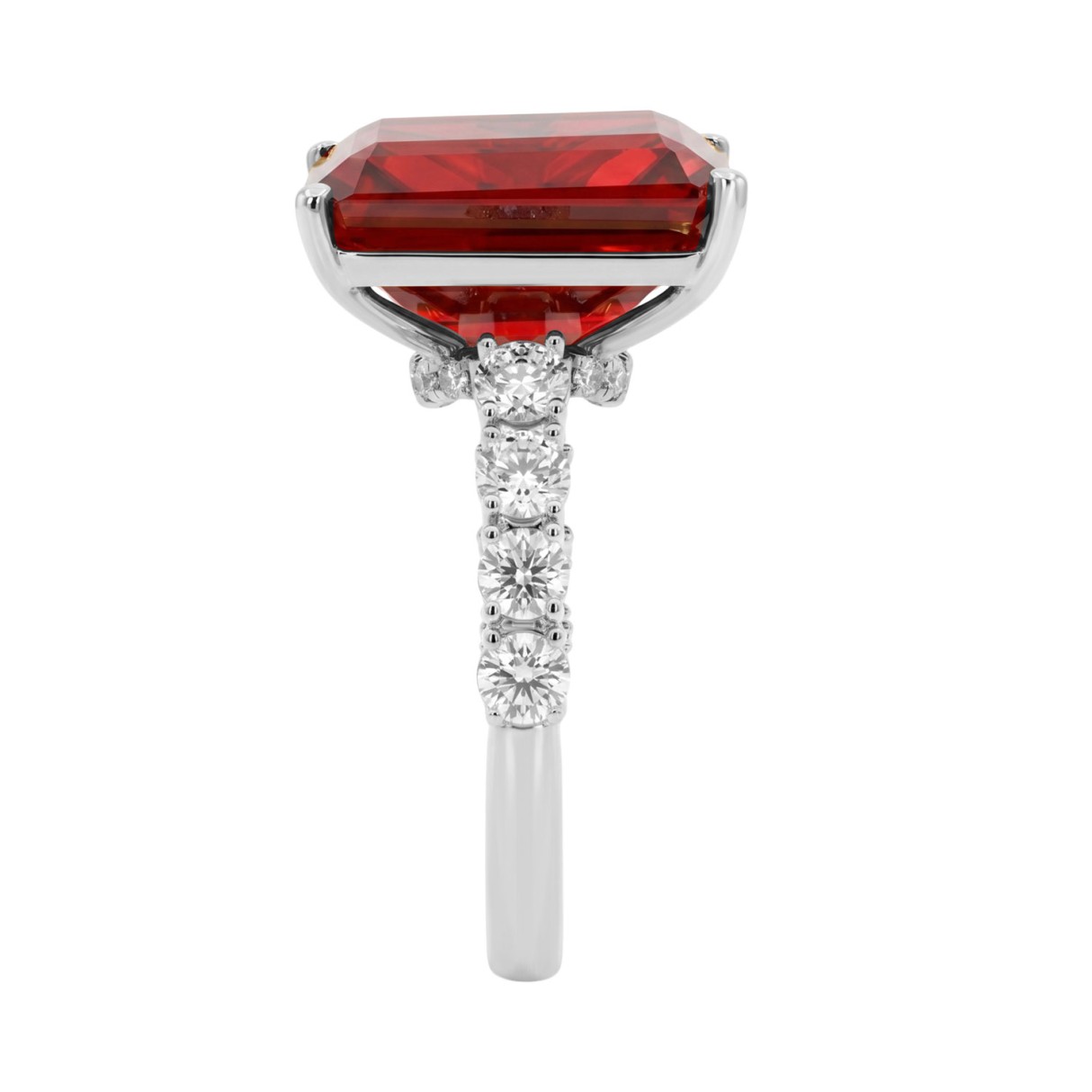 Ladies 14K White Gold 4 1/2Ct Ruby & Round Lab-Grown Diamond Ring 3 1/2Ct Emerald Cut Ruby Center Stone (Color F-G -Clarity Vs1/Vs2)