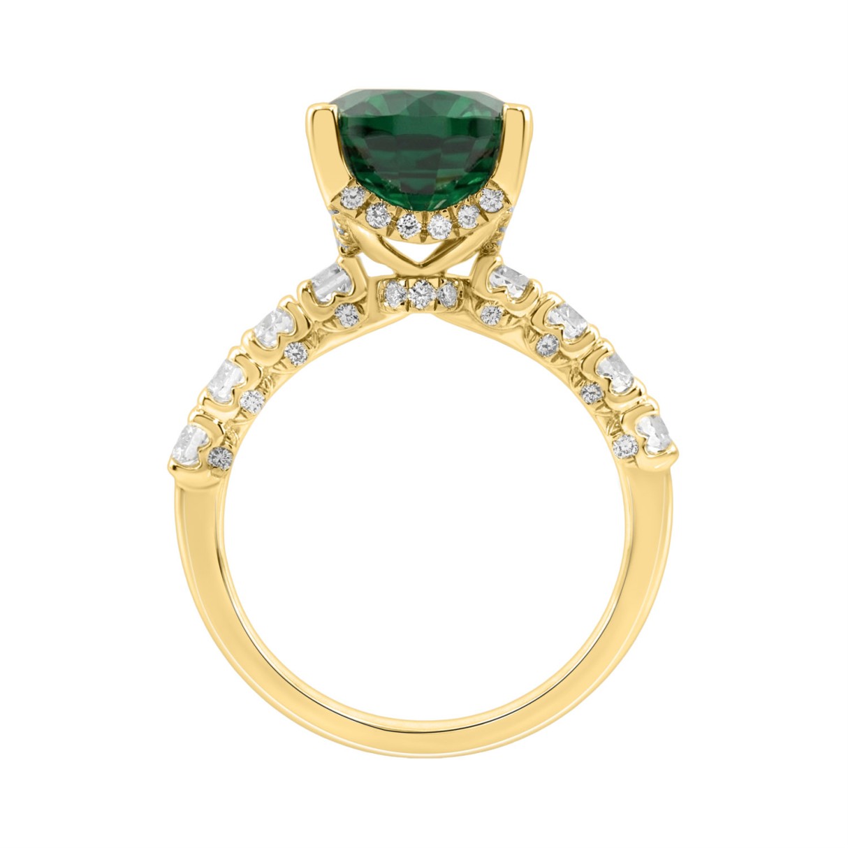 14K YELLOW GOLD 7.00CT ROUND/OVAL GREEN DIAMOND LADIES RING (CENTER STONE GREEN OVAL DIAMOND 6CT)