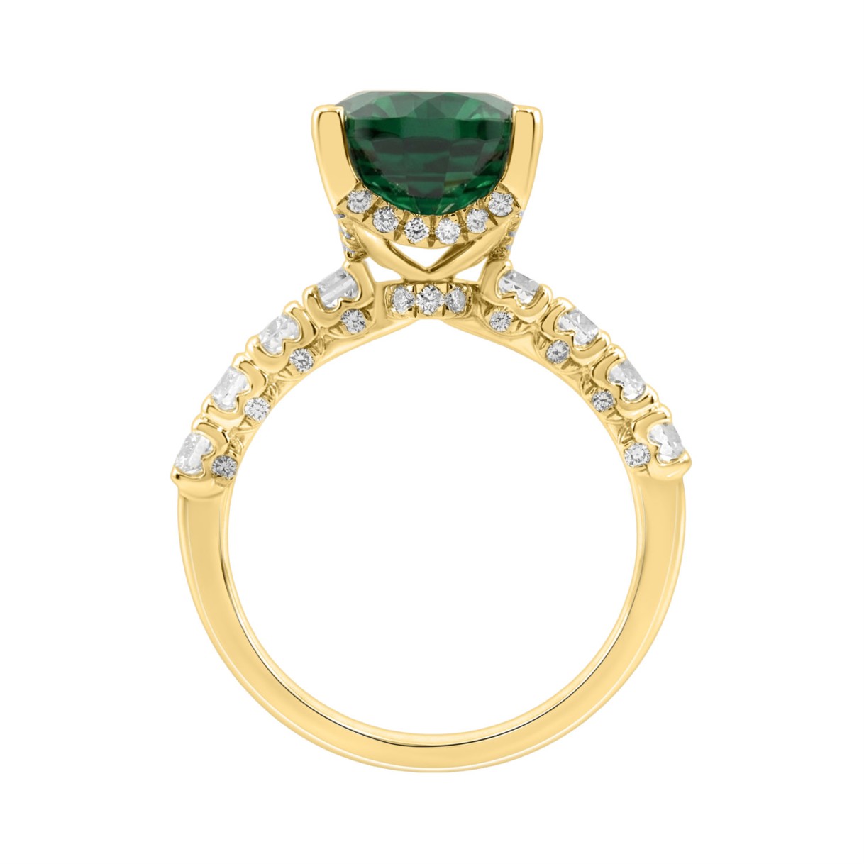 14K YELLOW GOLD 7.00CT ROUND/OVAL GREEN DIAMOND LADIES RING (CENTER STONE GREEN OVAL DIAMOND 6CT)