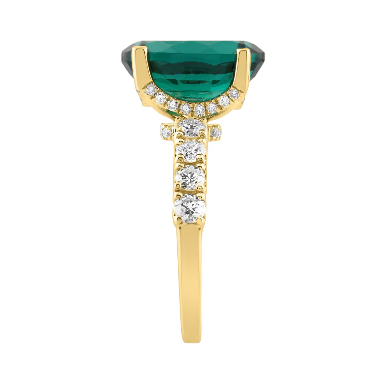 14K YELLOW GOLD 7.00CT ROUND/OVAL GREEN DIAMOND LADIES RING (CENTER STONE GREEN OVAL DIAMOND 6CT)
