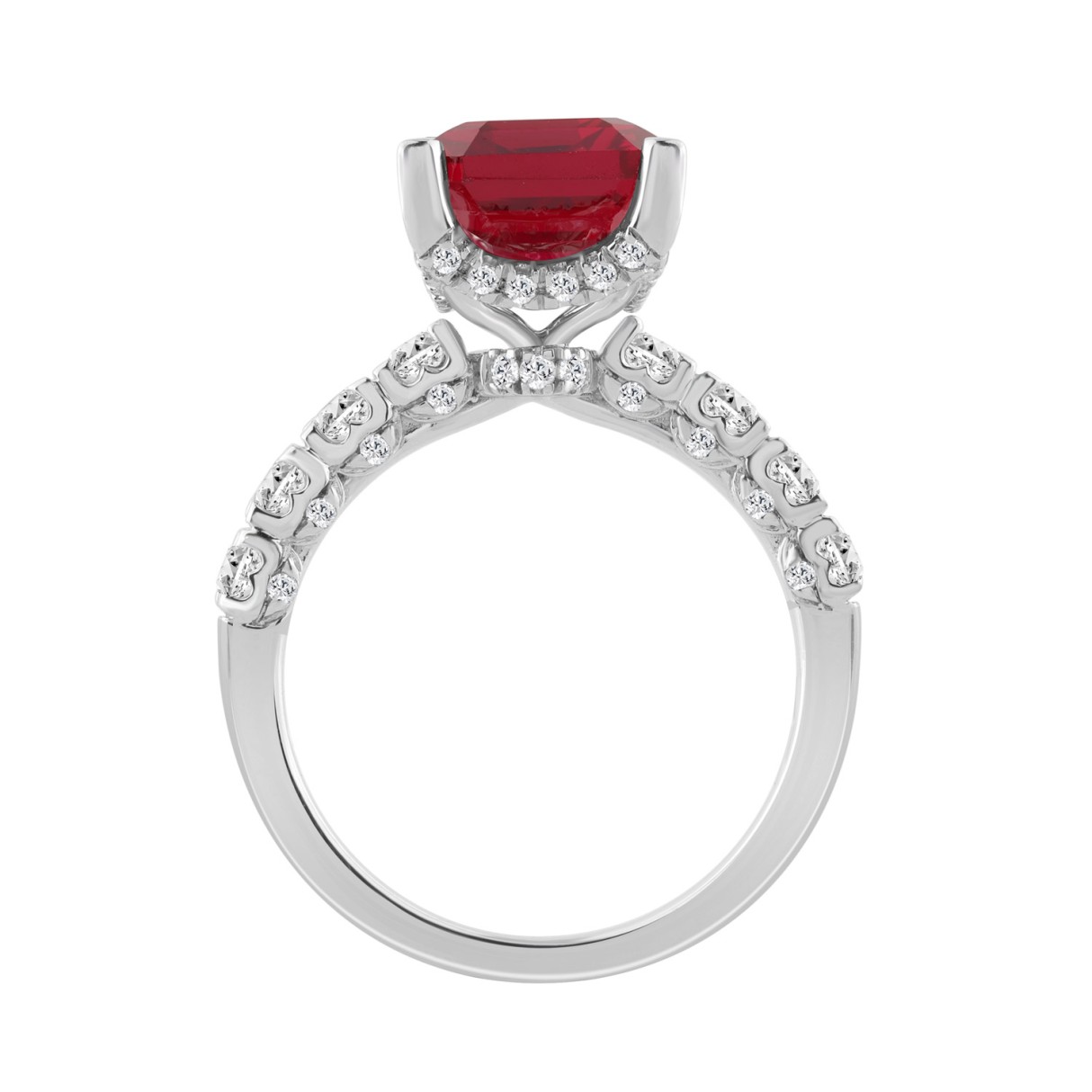 14K WHITE GOLD 7.00CT ROUND/EMERALD RUBY DIAMOND LADIES RING (CENTER STONE RUBY EMERALD DIAMOND 10CT)