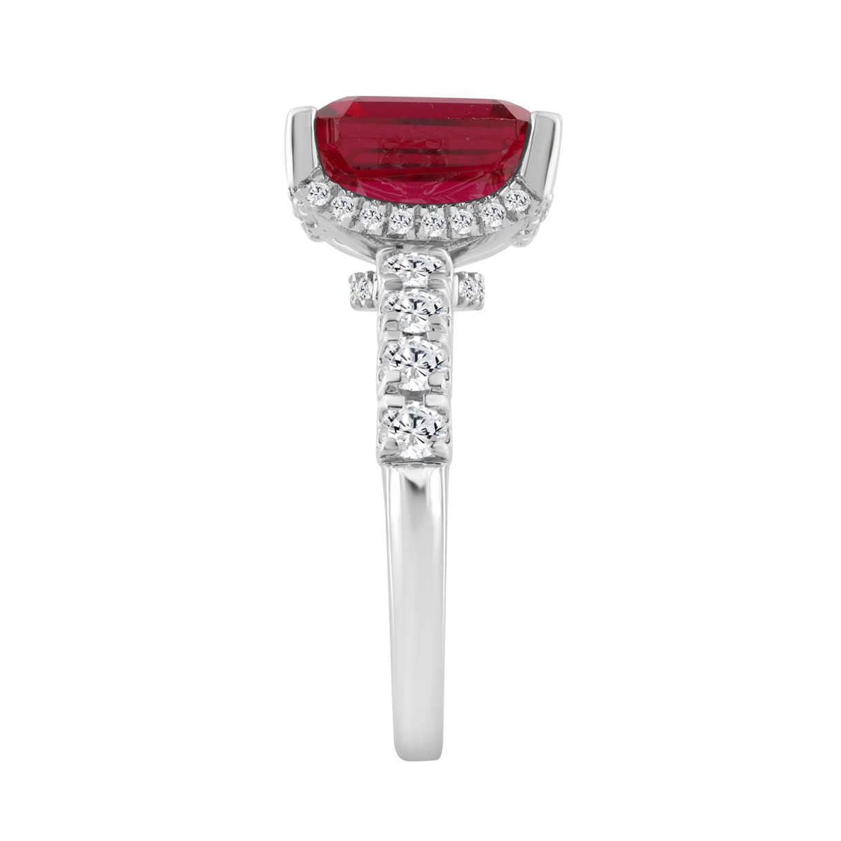 14K WHITE GOLD 7.00CT ROUND/EMERALD RUBY DIAMOND LADIES RING (CENTER STONE RUBY EMERALD DIAMOND 10CT)