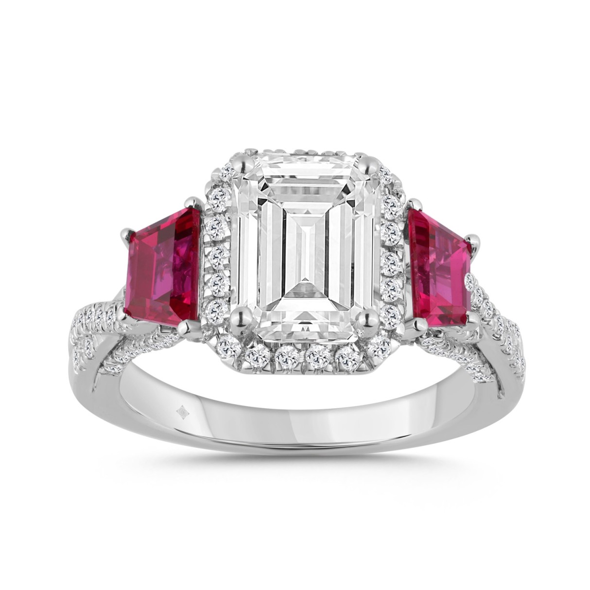 14K WHITE GOLD 3.00CT ROUND/EMERALD/RUBY TRAPEZOID...