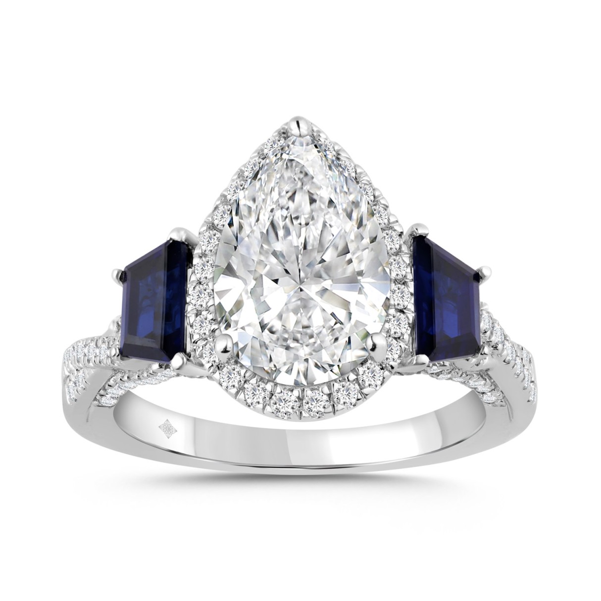 14K WHITE GOLD 3.00CT ROUND/PEAR/BLUE SAPPHIRE TRA...