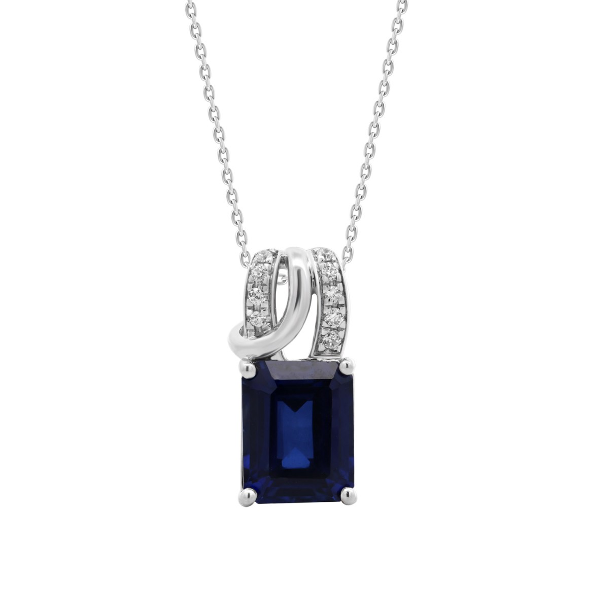 14K WHITE GOLD 1/10CT ROUND/BLUE EMERALD DIAMOND L...